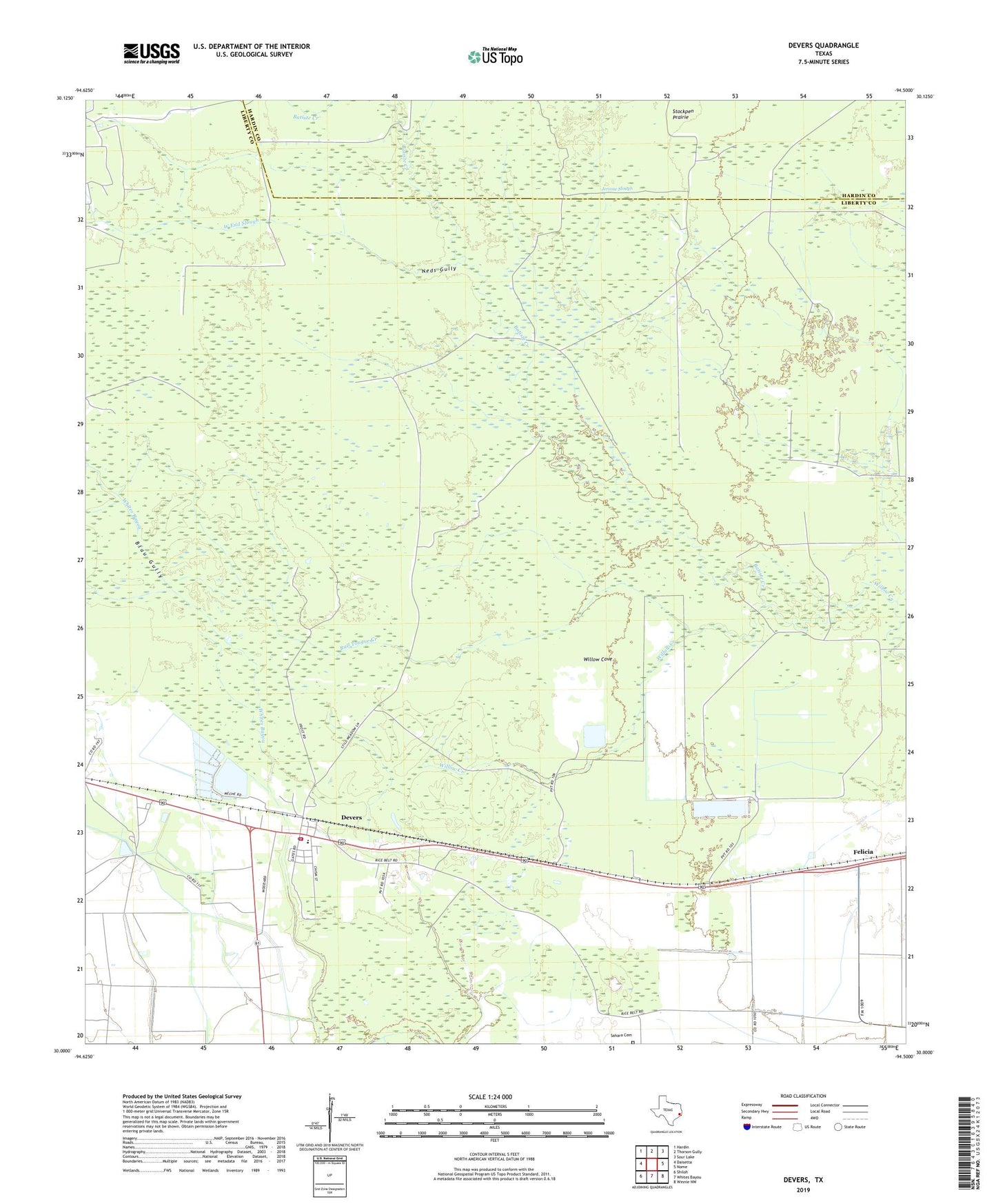 Devers Texas US Topo Map Image