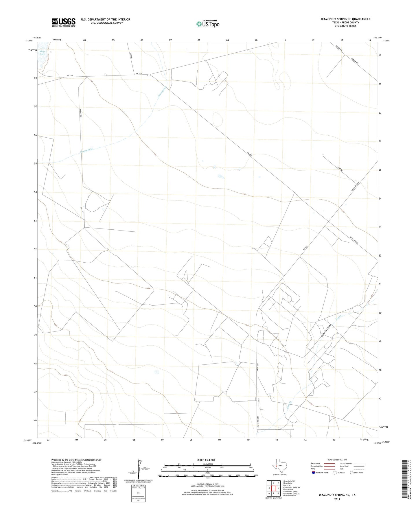 Diamond Y Spring NE Texas US Topo Map Image