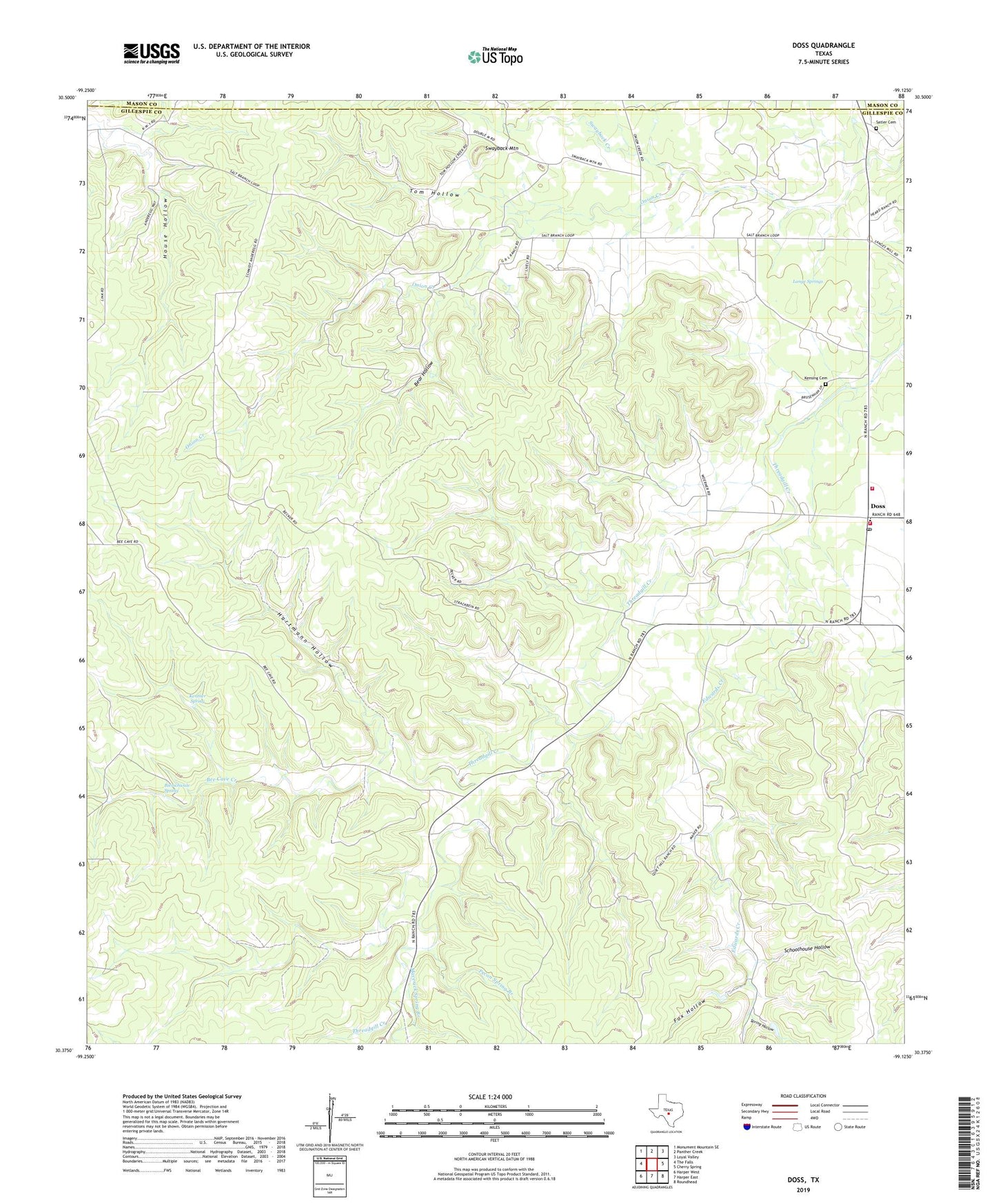 Doss Texas US Topo Map Image