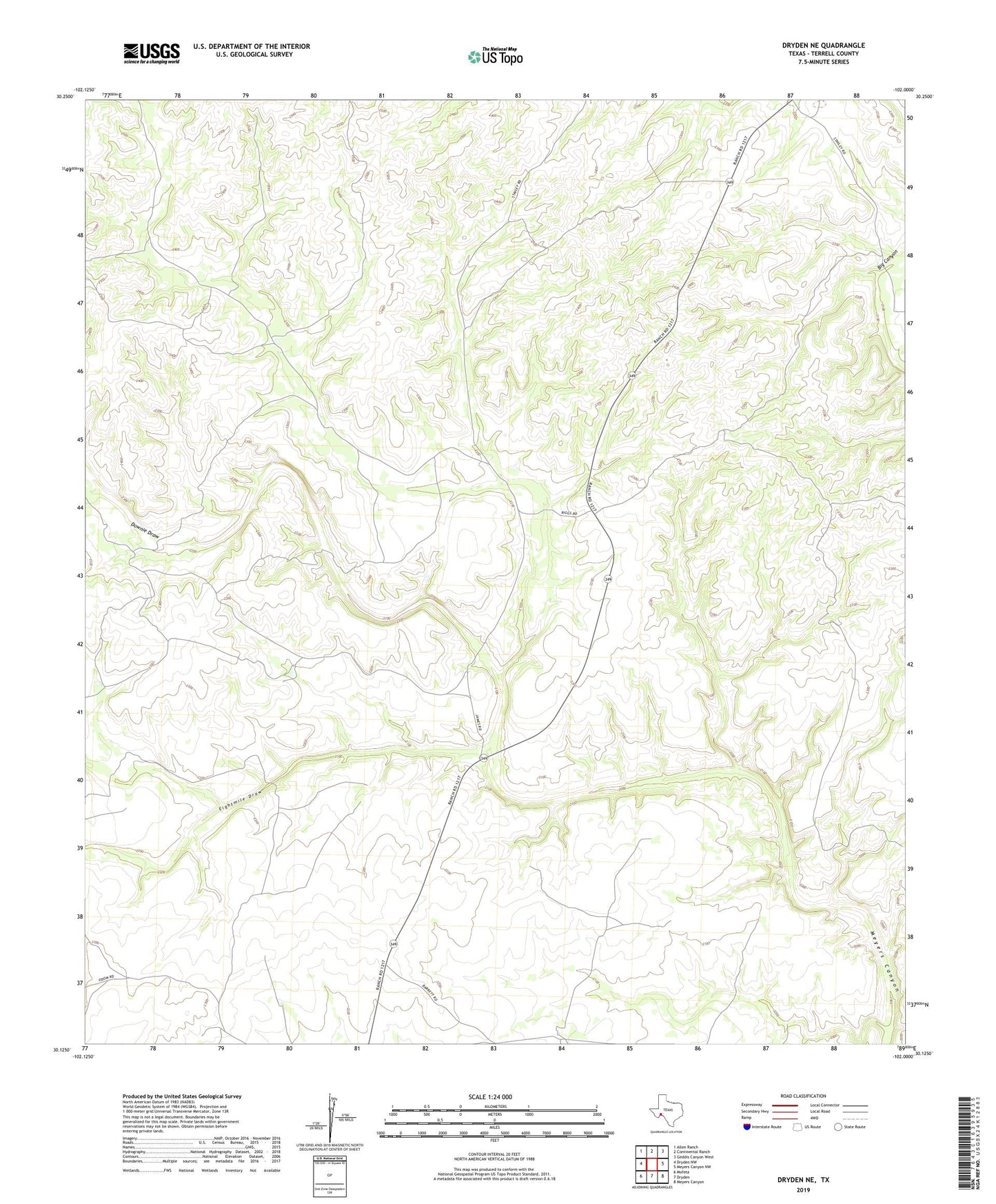 Dryden NE Texas US Topo Map Image