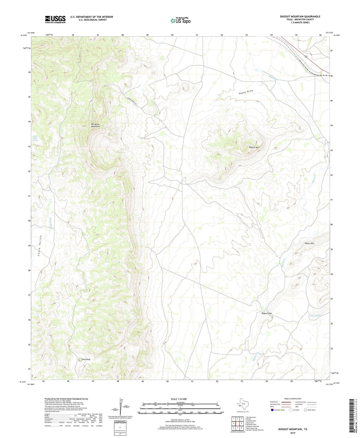 Dugout Mountain Texas US Topo Map Image