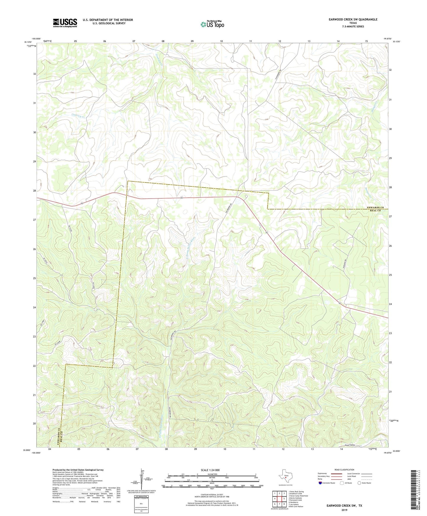 Earwood Creek SW Texas US Topo Map Image