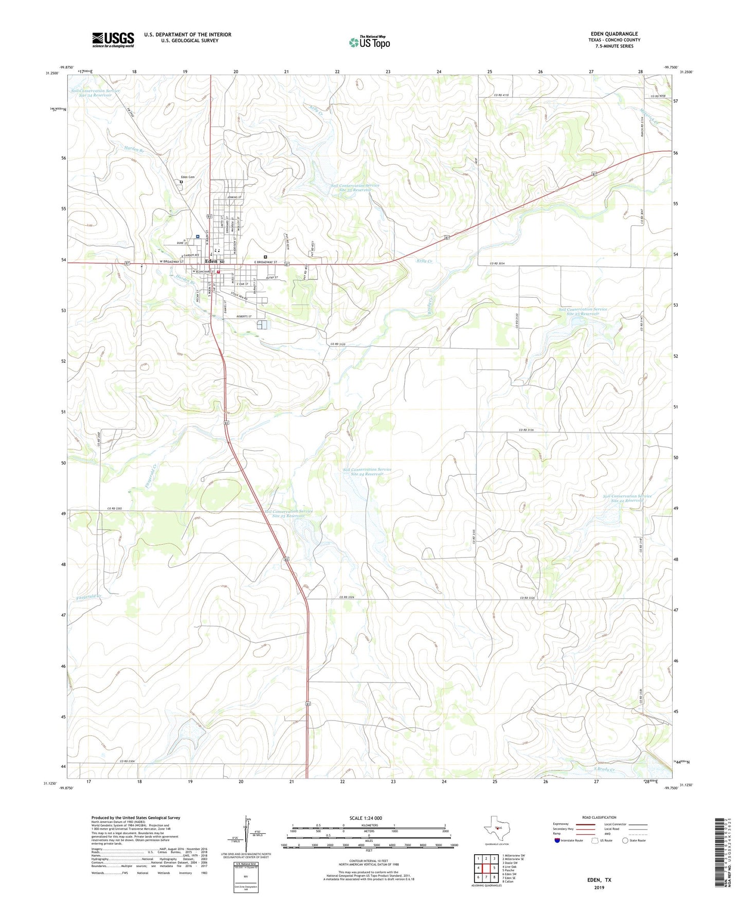 Eden Texas US Topo Map Image