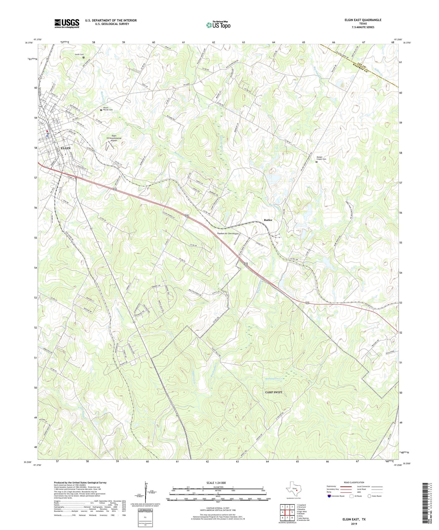 Elgin East Texas US Topo Map Image