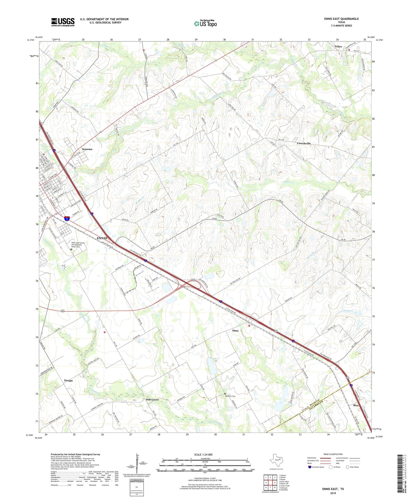 Ennis East Texas US Topo Map Image