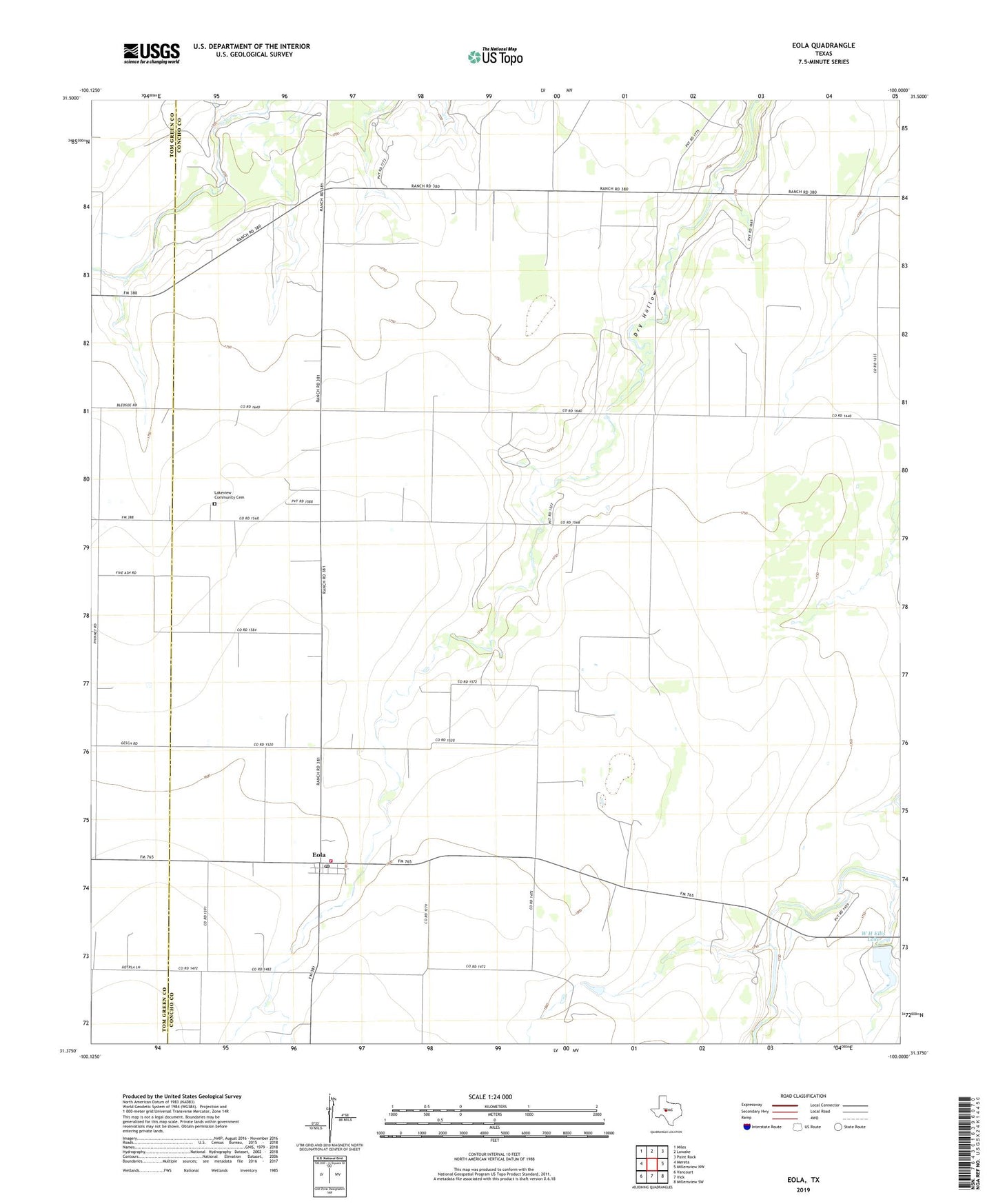 Eola Texas US Topo Map Image