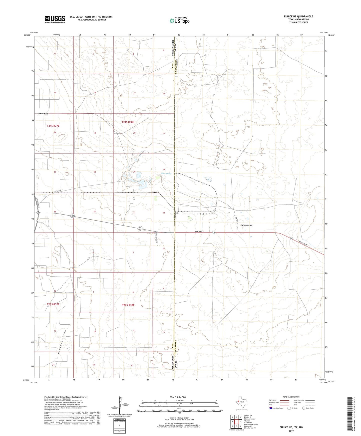 Eunice NE Texas US Topo Map Image
