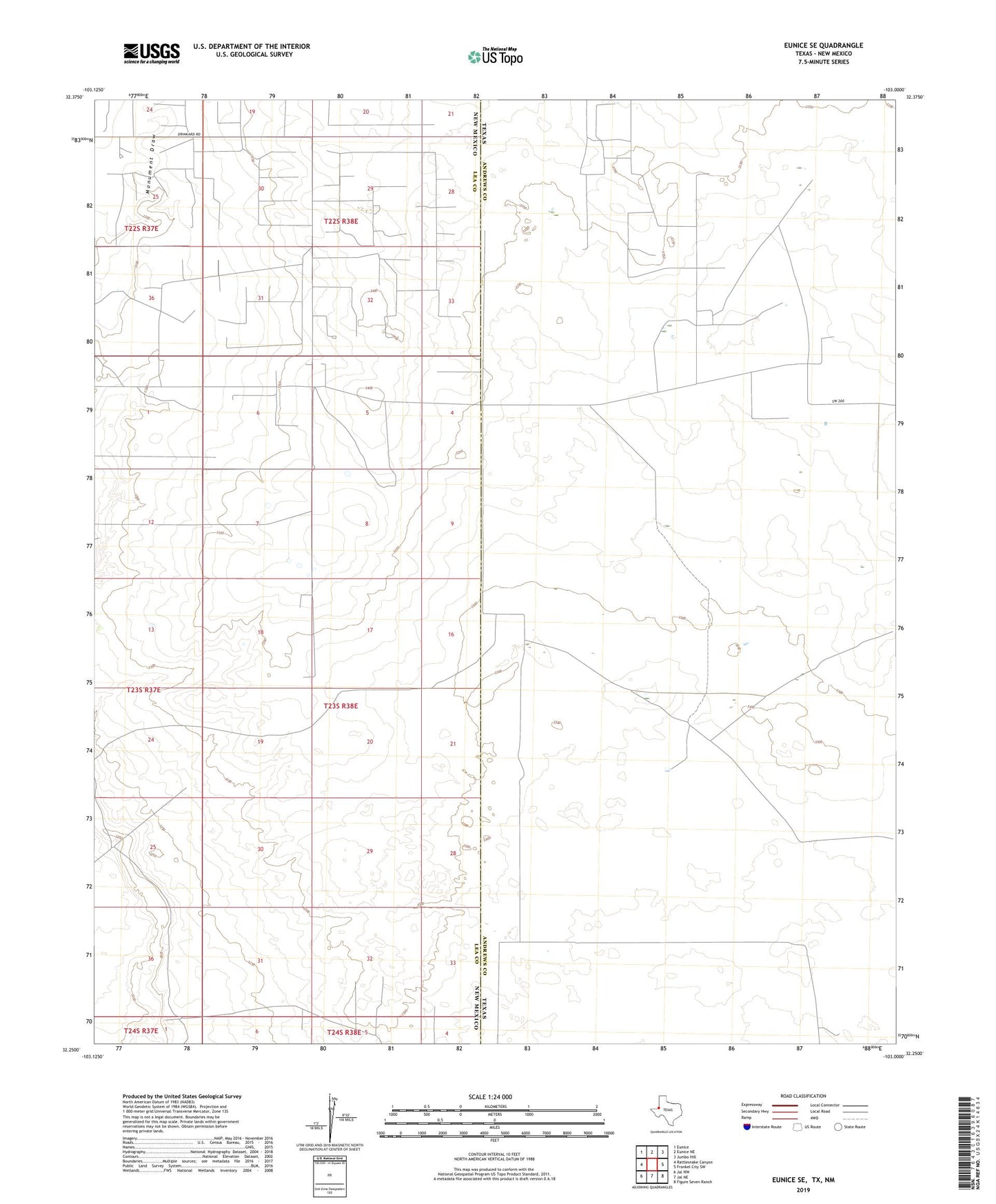 Eunice SE Texas US Topo Map Image