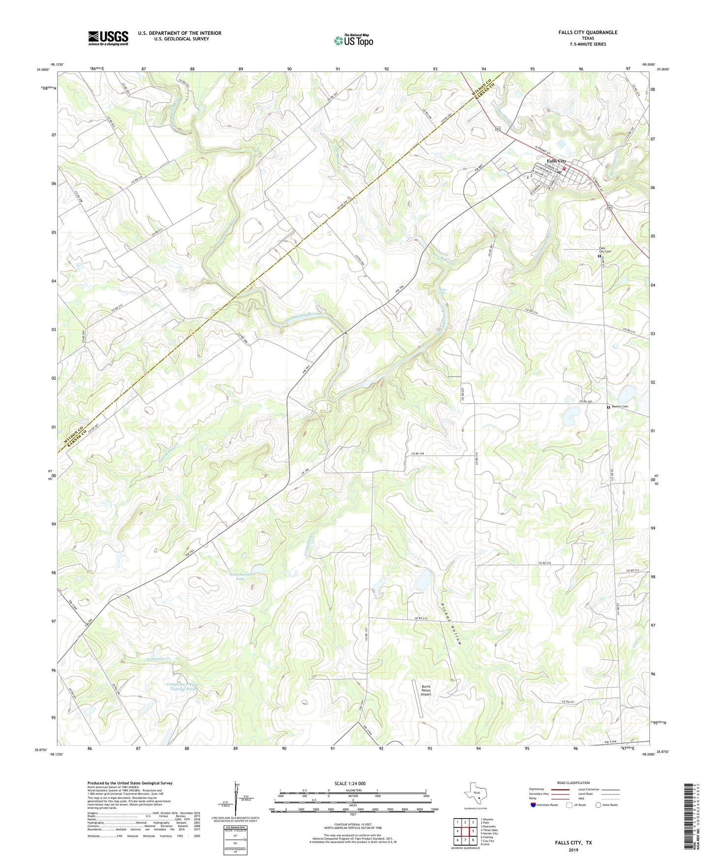 Falls City Texas US Topo Map Image