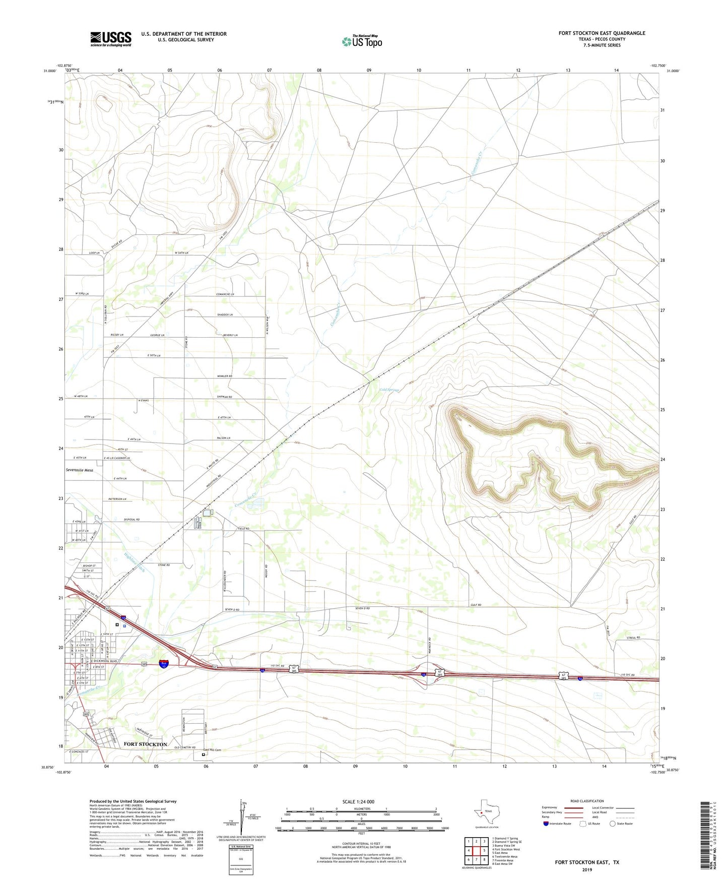 Fort Stockton East Texas US Topo Map Image