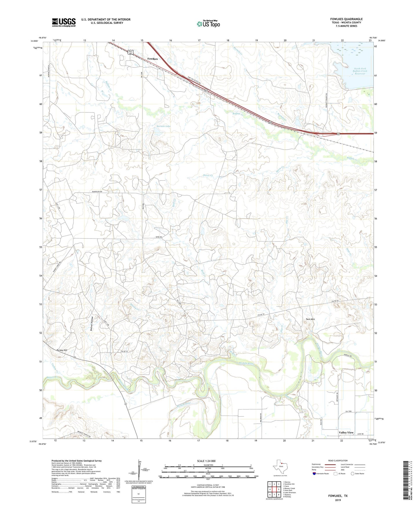 Fowlkes Texas US Topo Map Image