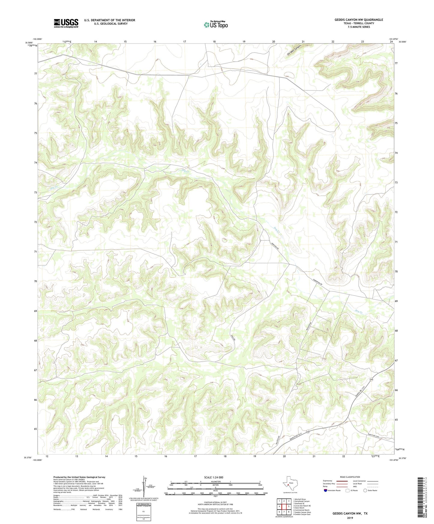 Geddis Canyon NW Texas US Topo Map Image