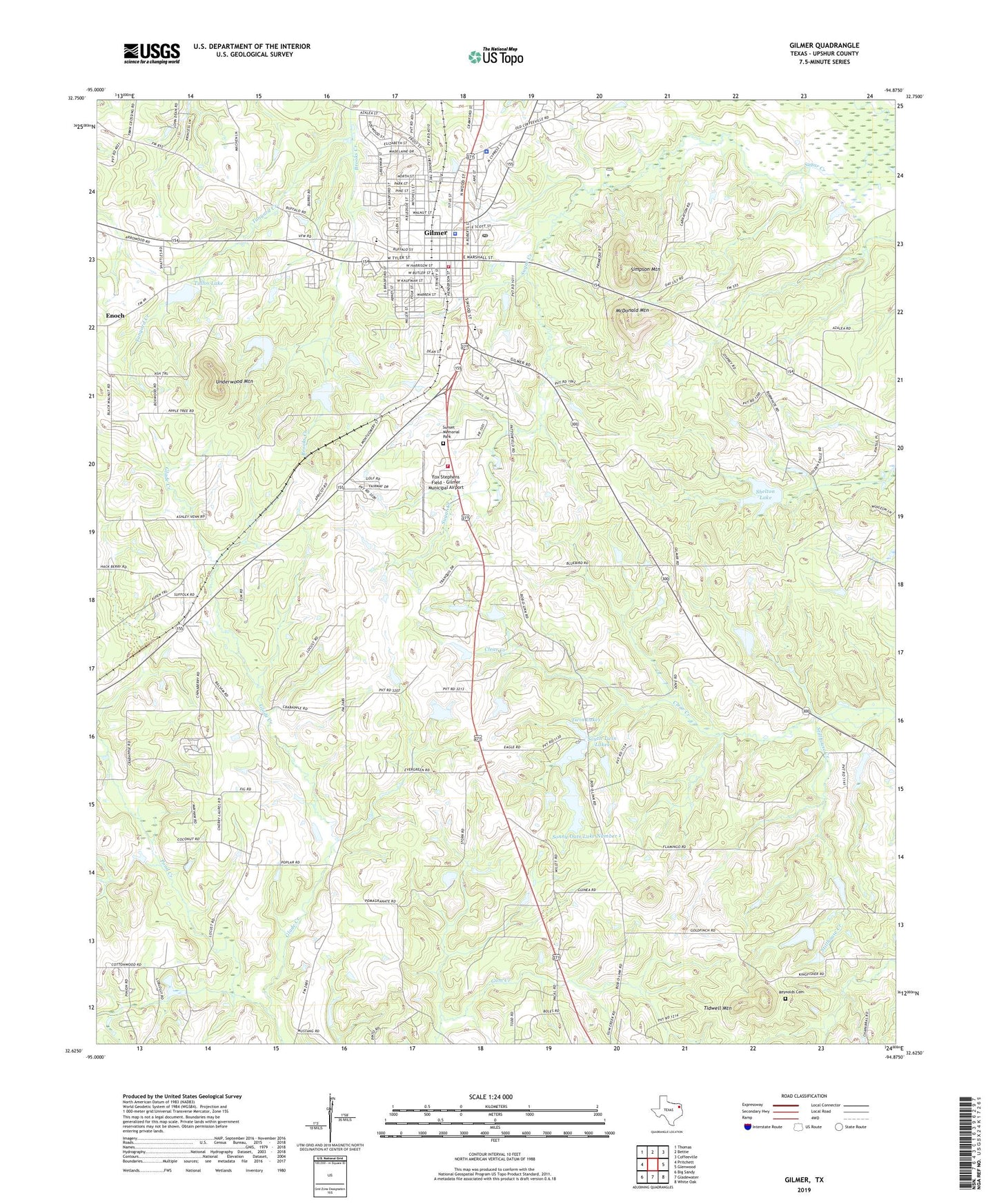 Gilmer Texas US Topo Map Image
