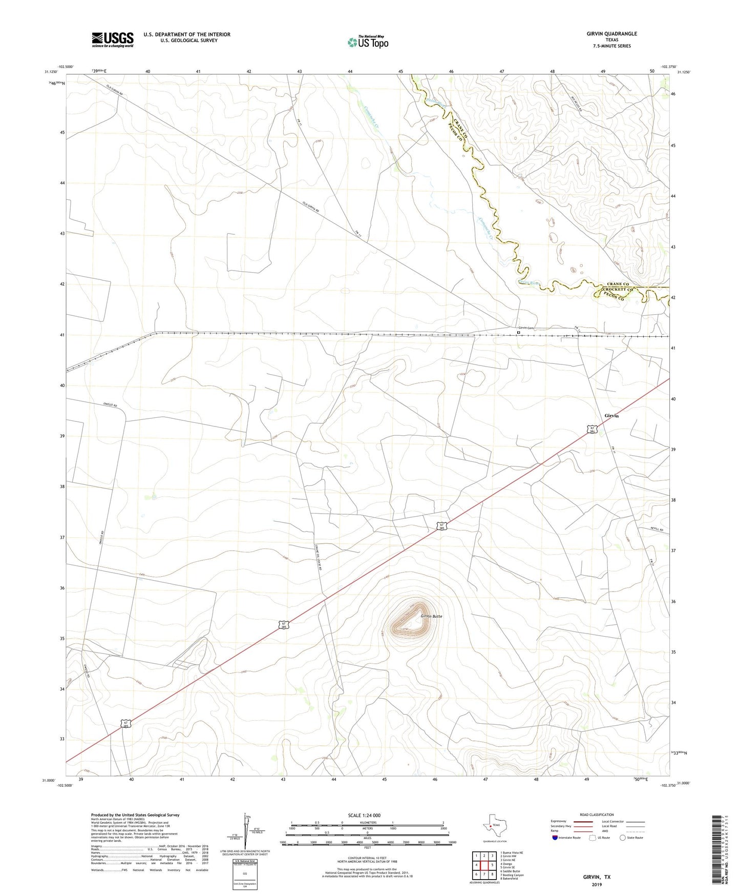 Girvin Texas US Topo Map Image