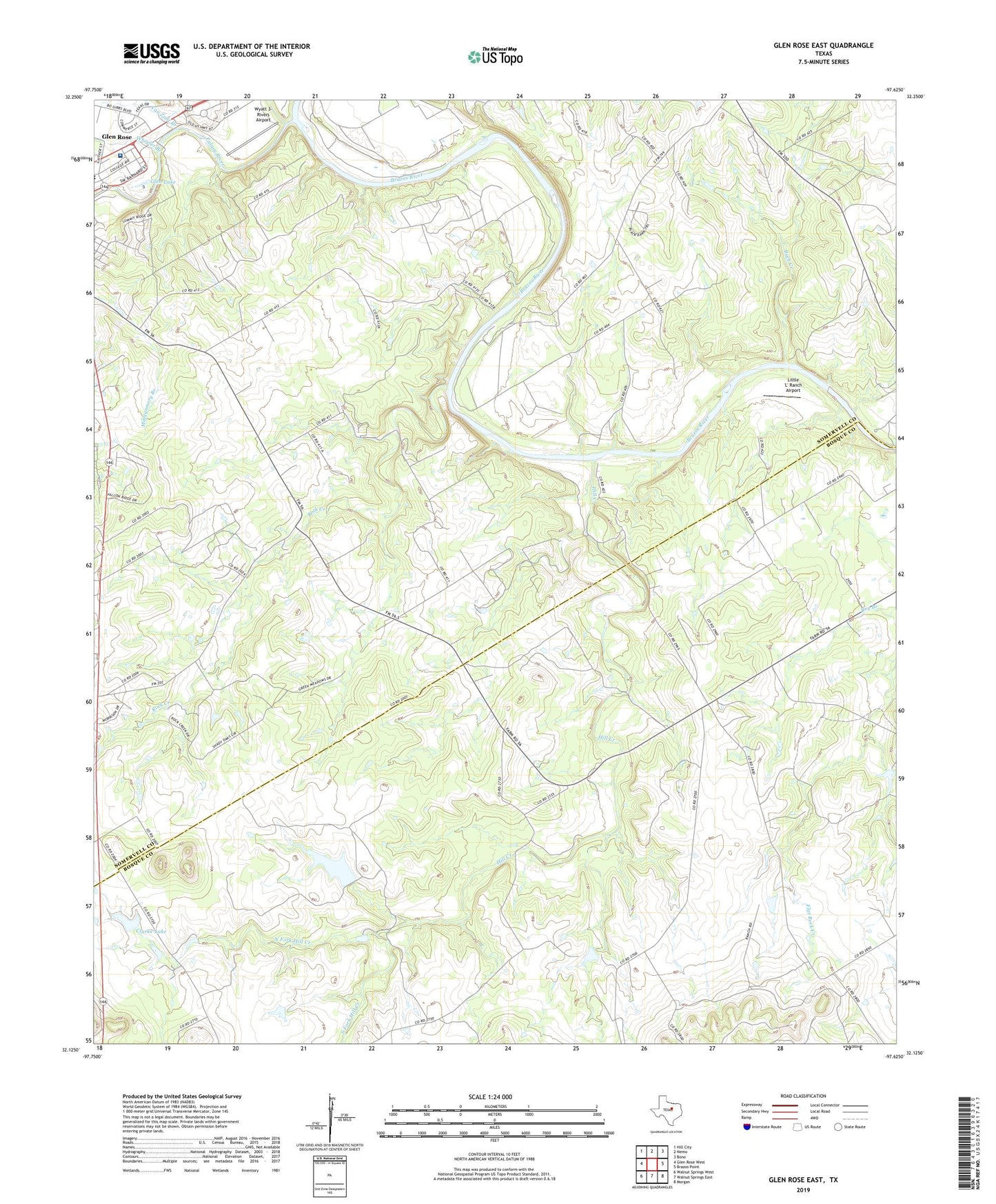 Glen Rose East Texas US Topo Map Image
