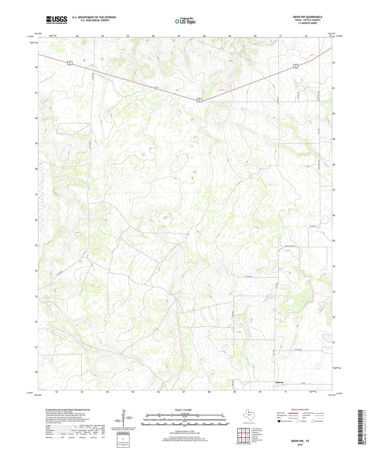 Grow NW Texas US Topo Map Image