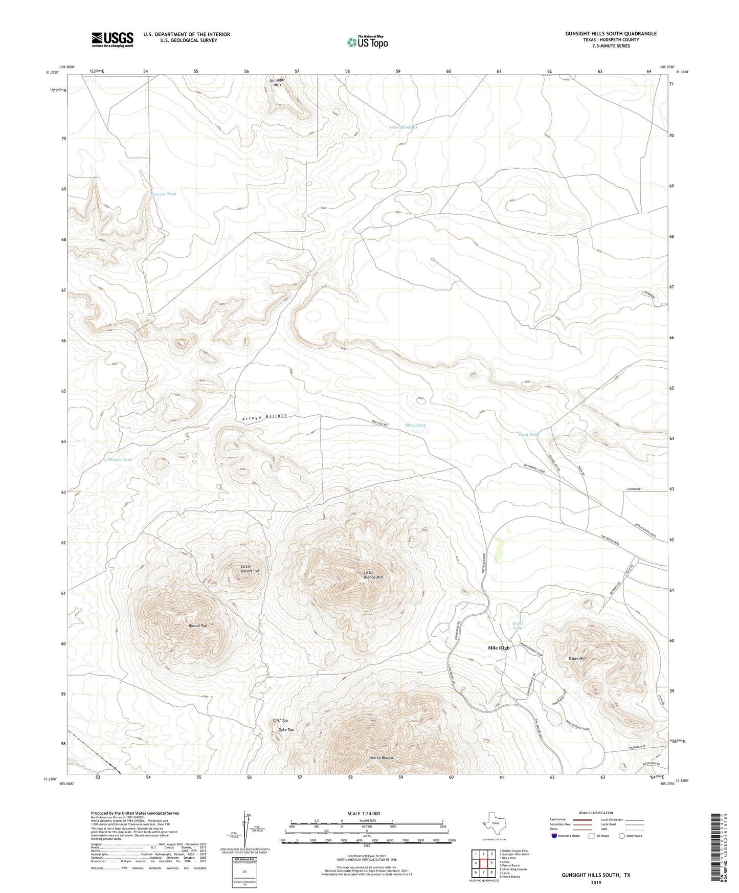 Gunsight Hills South Texas US Topo Map Image