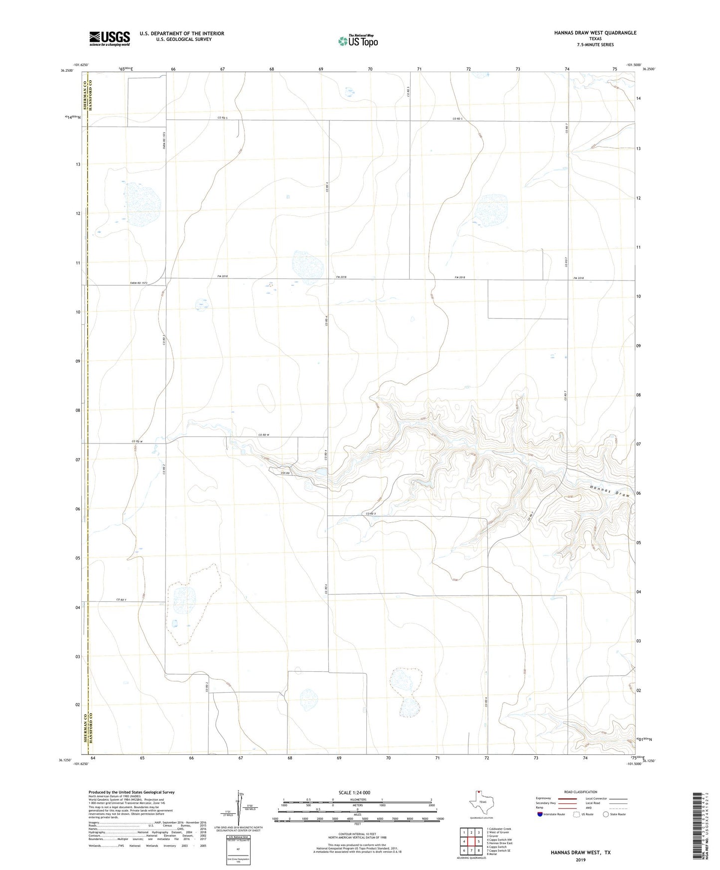 Hannas Draw West Texas US Topo Map Image