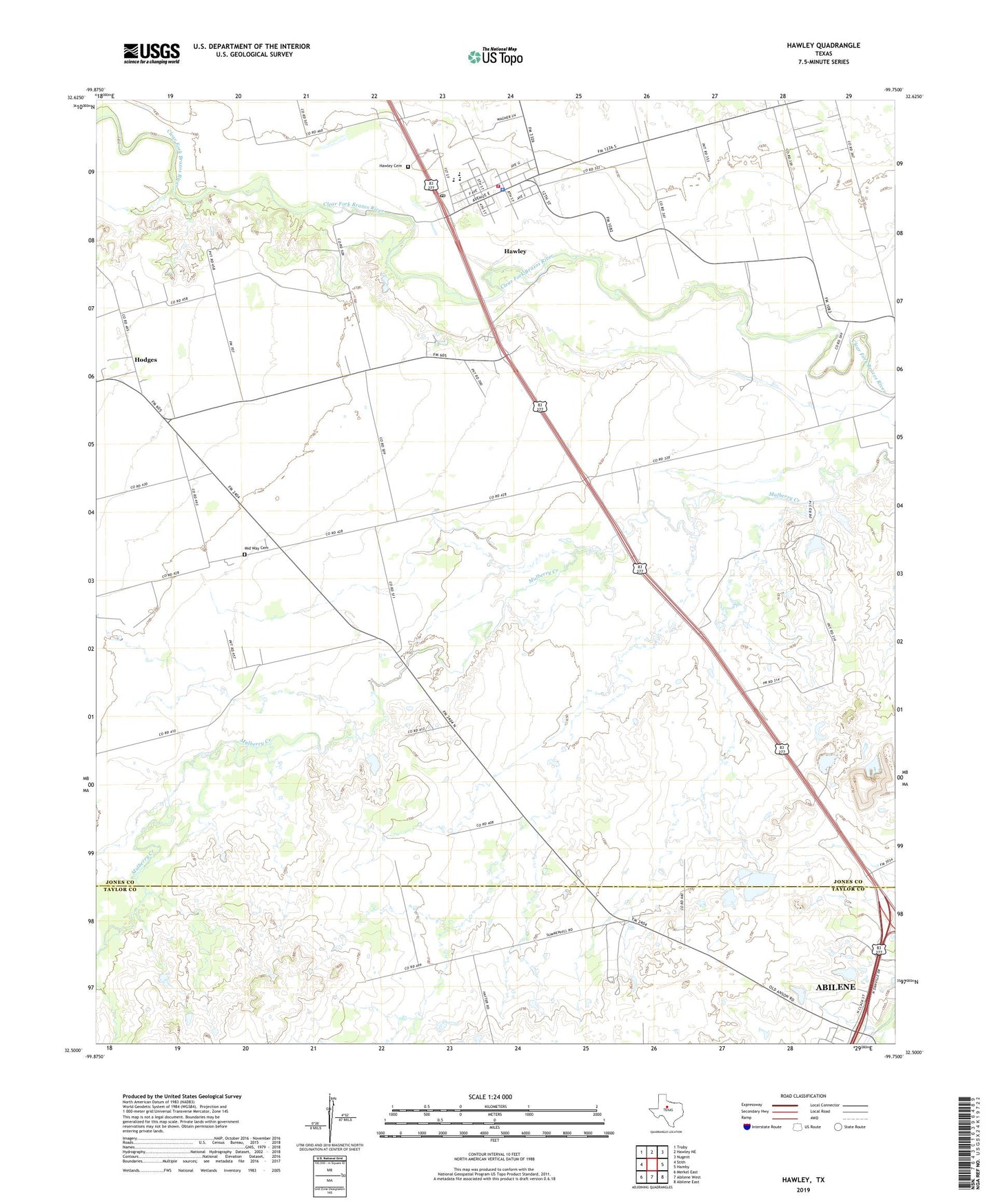 Hawley Texas US Topo Map Image