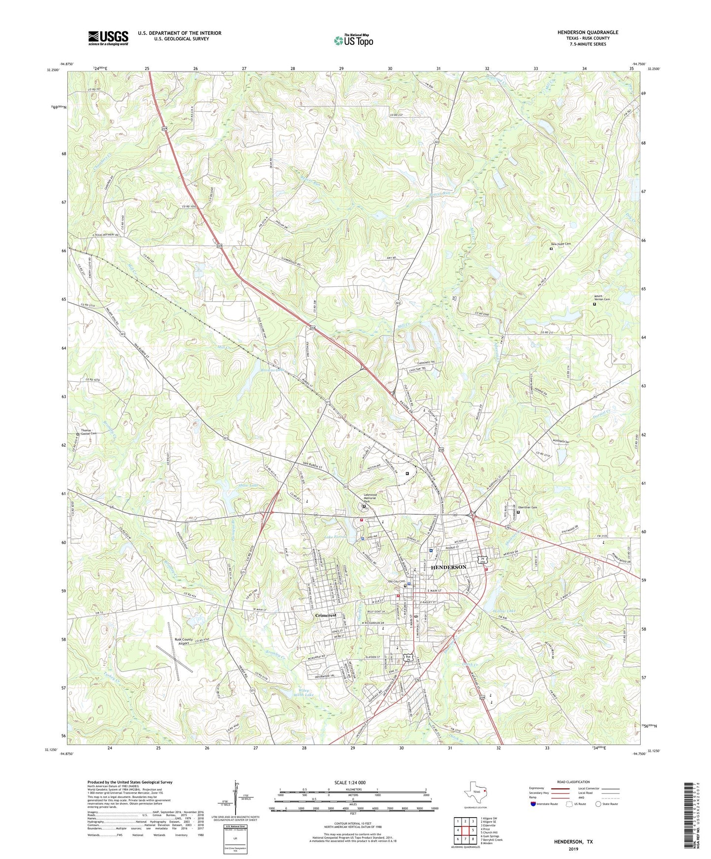 Henderson Texas US Topo Map Image