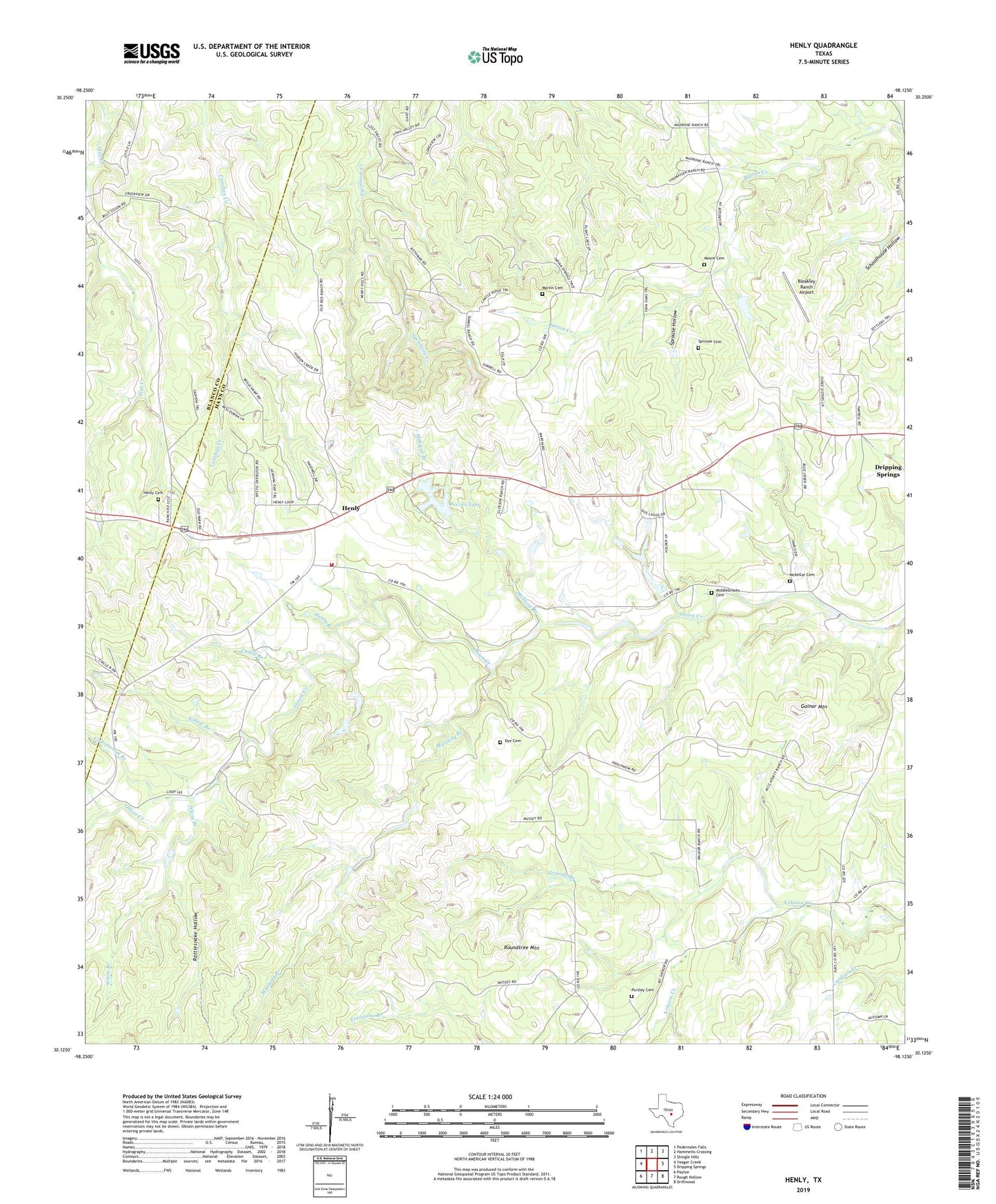 Henly Texas US Topo Map Image