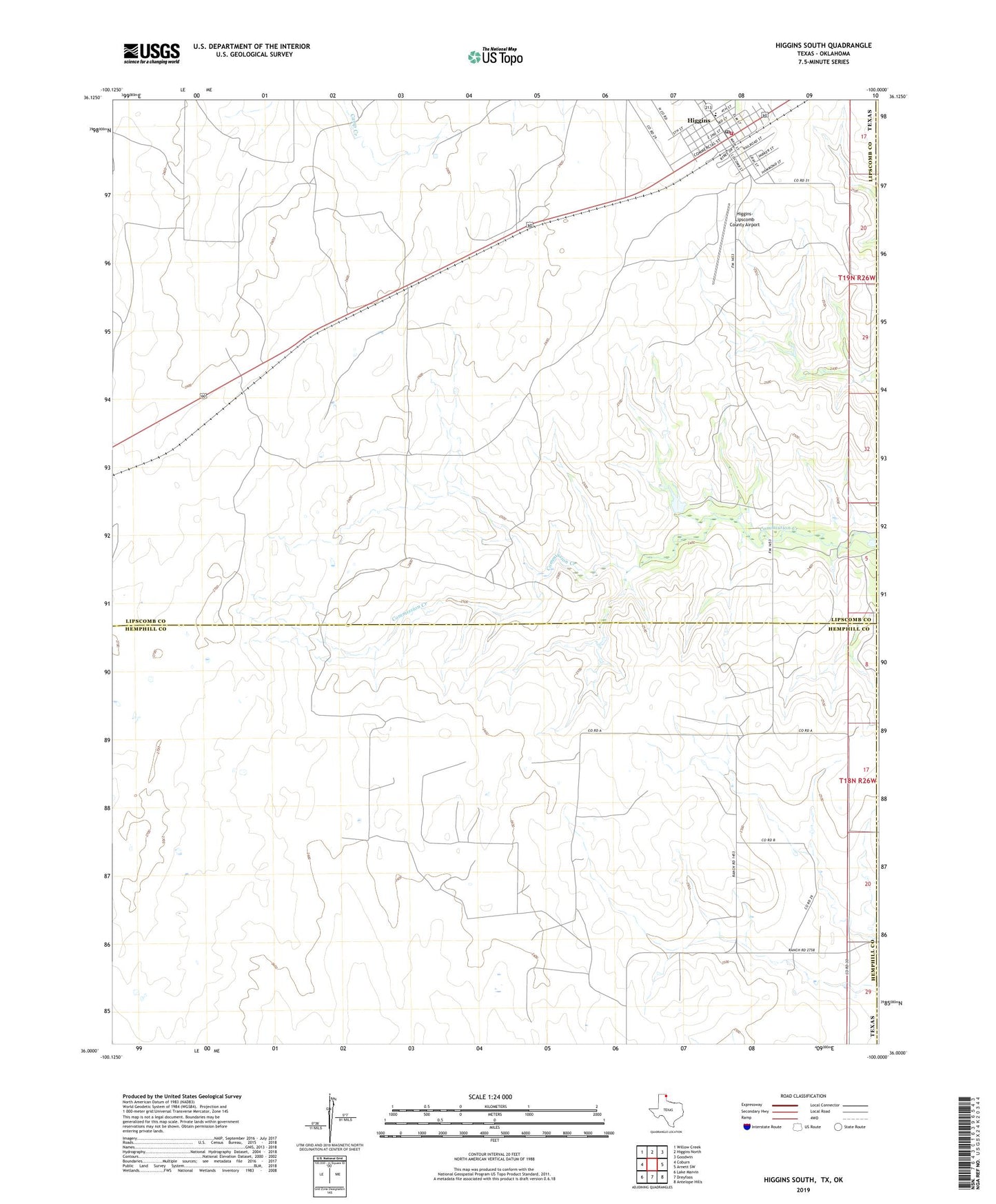 Higgins South Texas US Topo Map Image