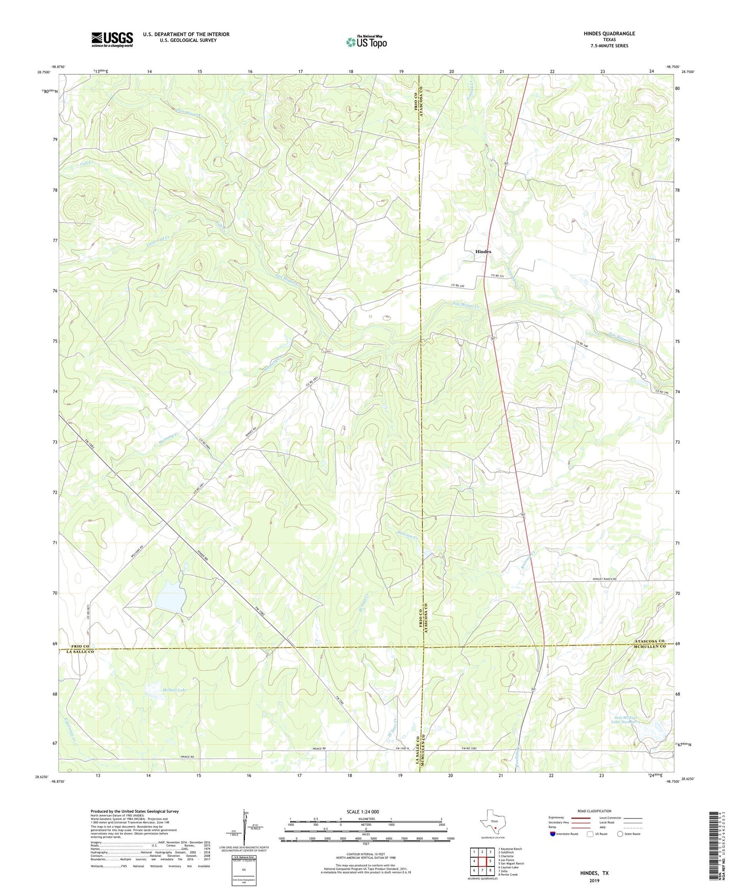 Hindes Texas US Topo Map Image