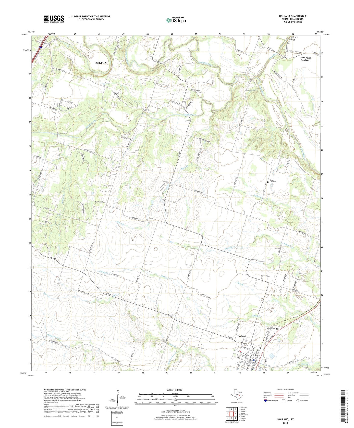 Holland Texas US Topo Map Image