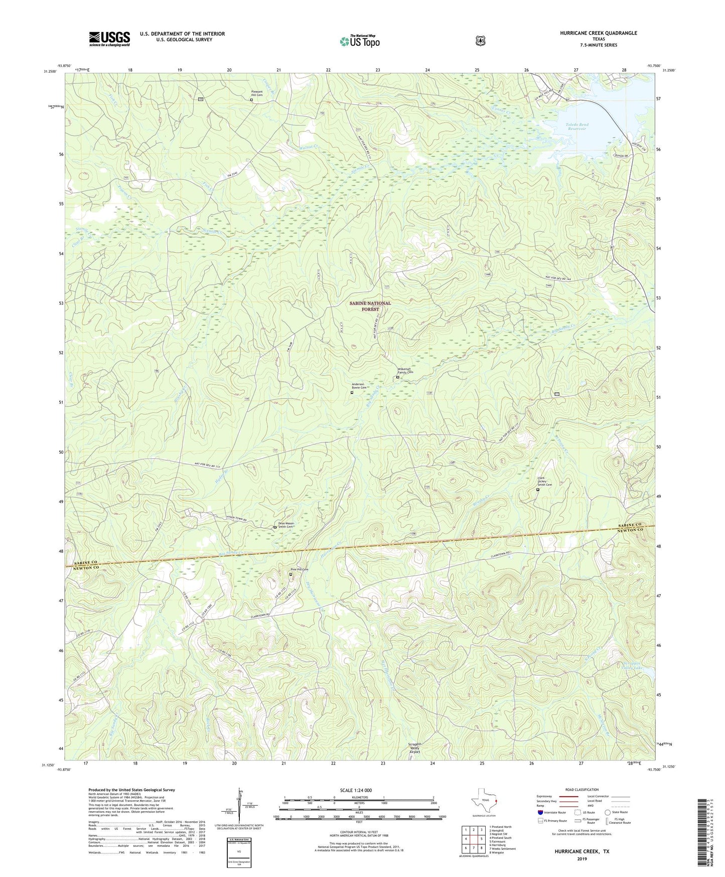 Hurricane Creek Texas US Topo Map Image