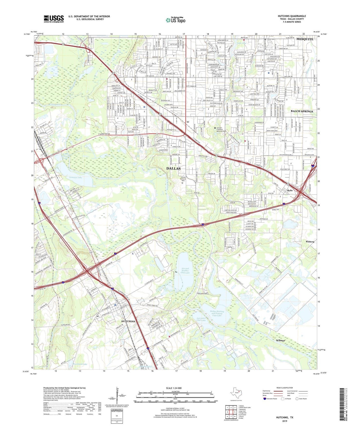 Hutchins Texas US Topo Map Image