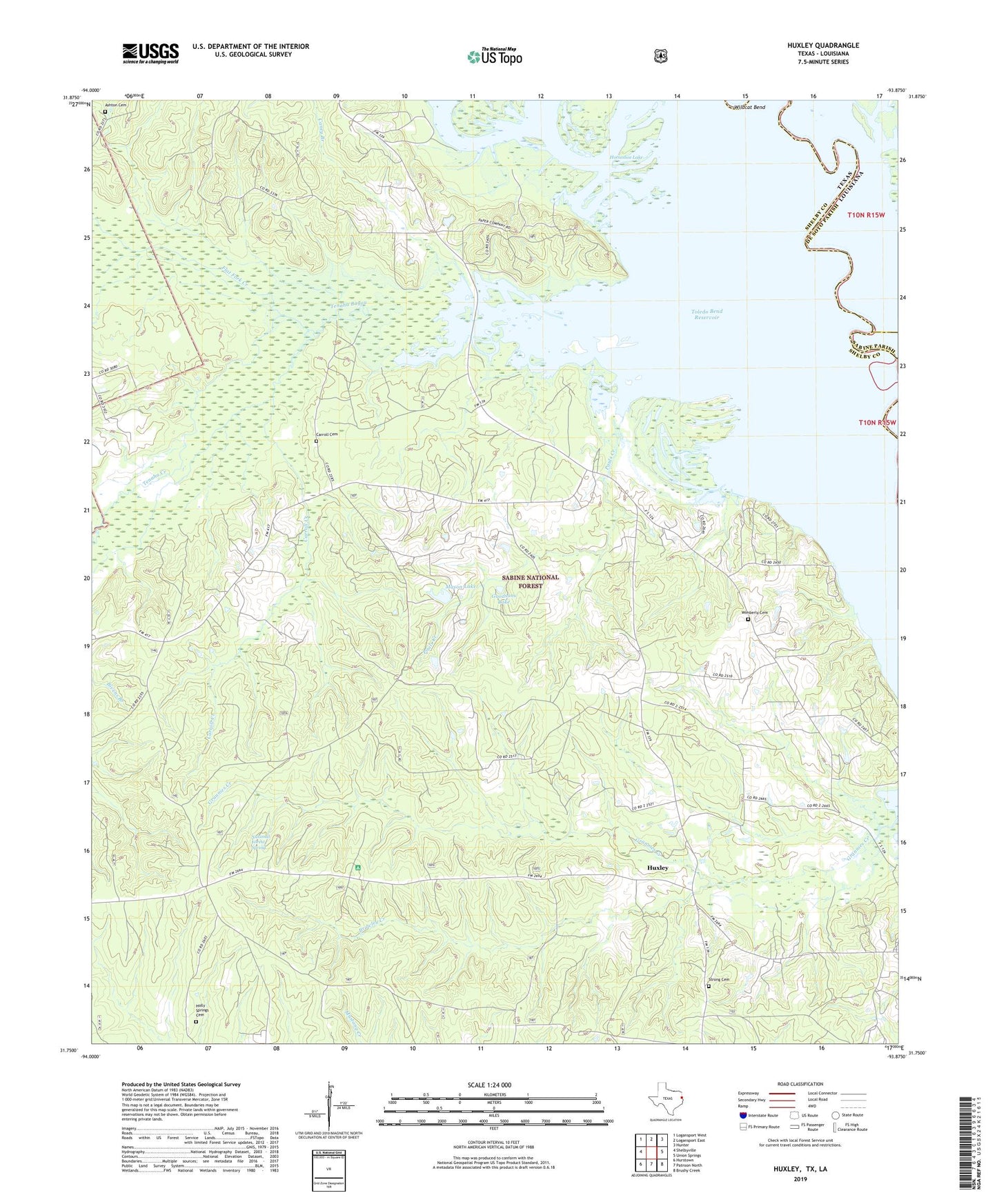Huxley Texas US Topo Map Image