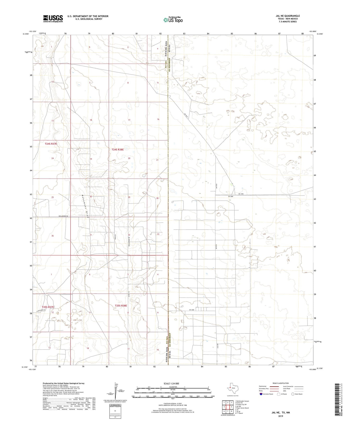 Jal NE Texas US Topo Map Image
