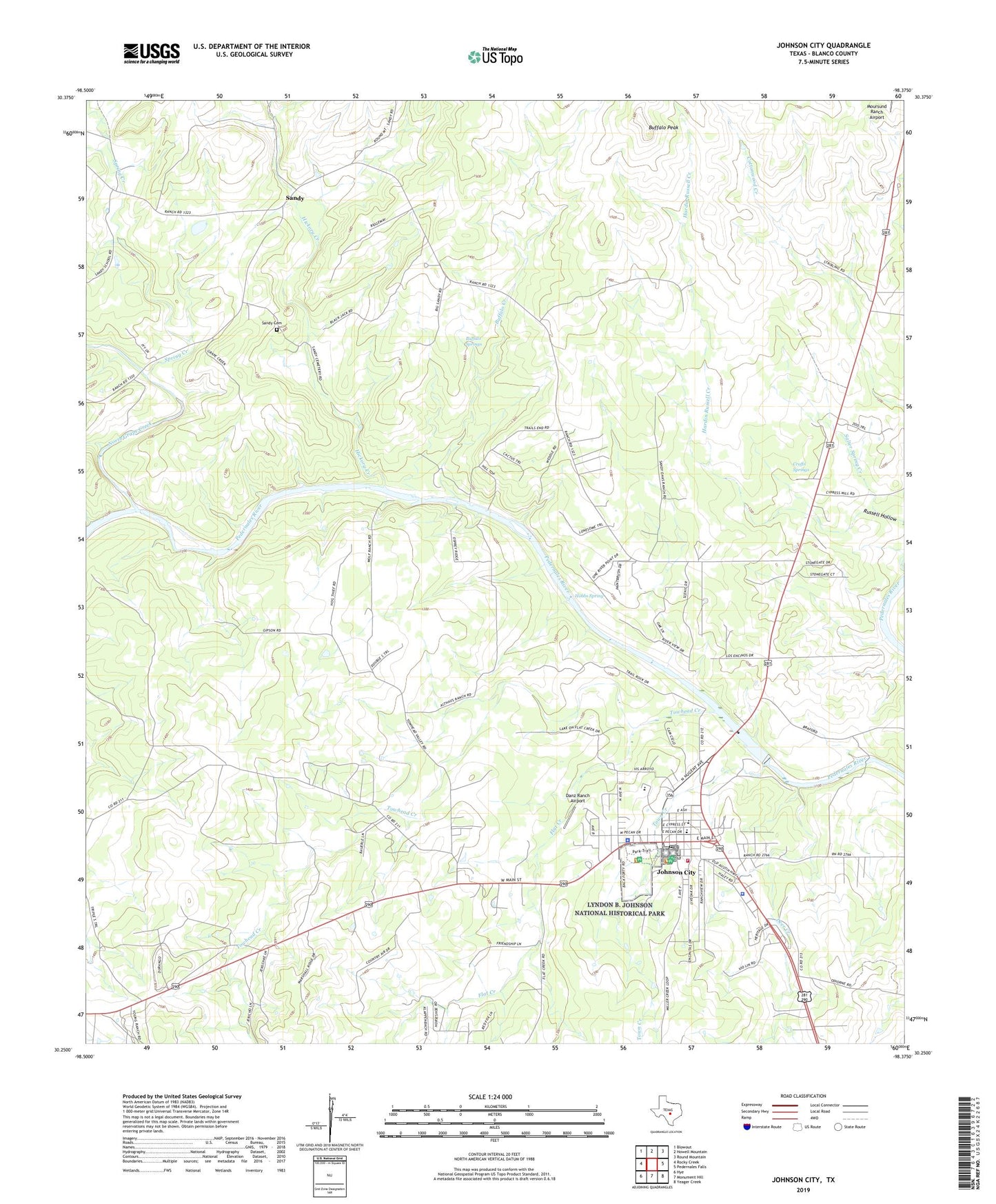 Johnson City Texas US Topo Map Image