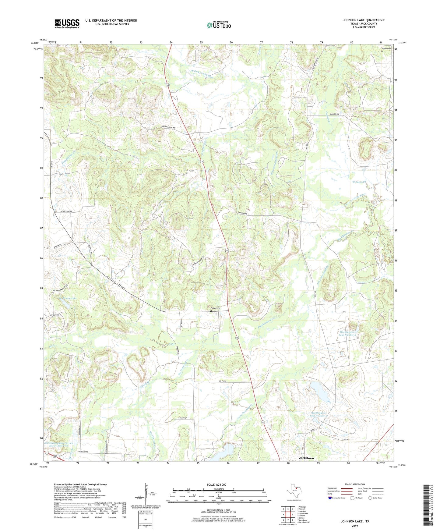 Johnson Lake Texas US Topo Map Image
