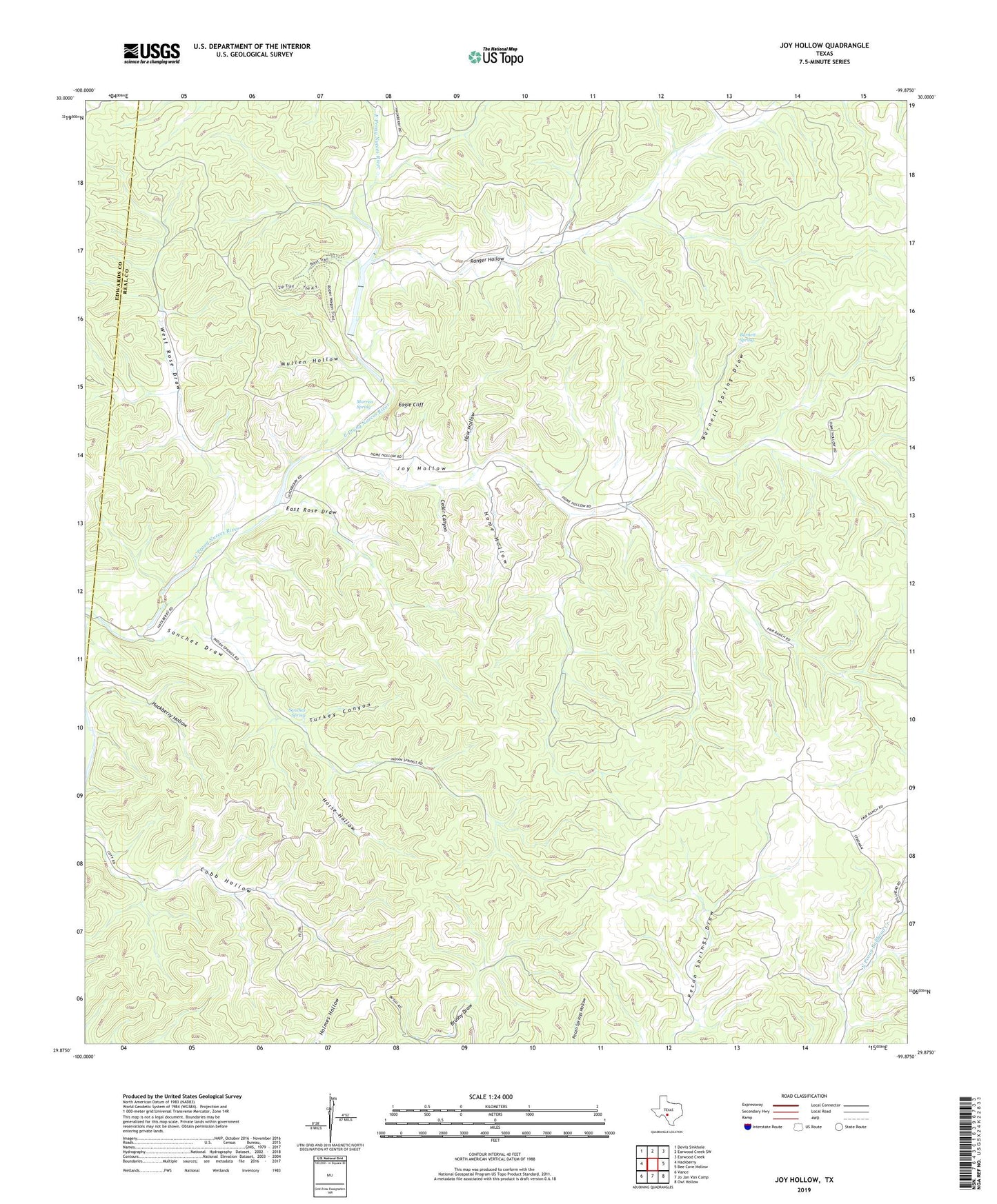 Joy Hollow Texas US Topo Map Image