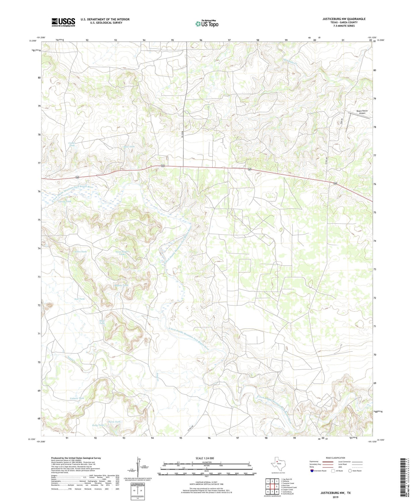 Justiceburg NW Texas US Topo Map Image