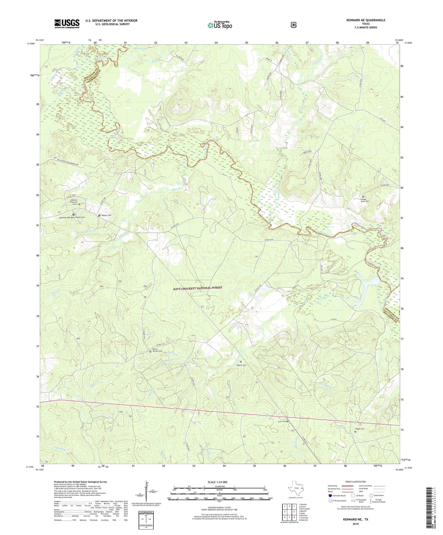 Kennard NE Texas US Topo Map Image