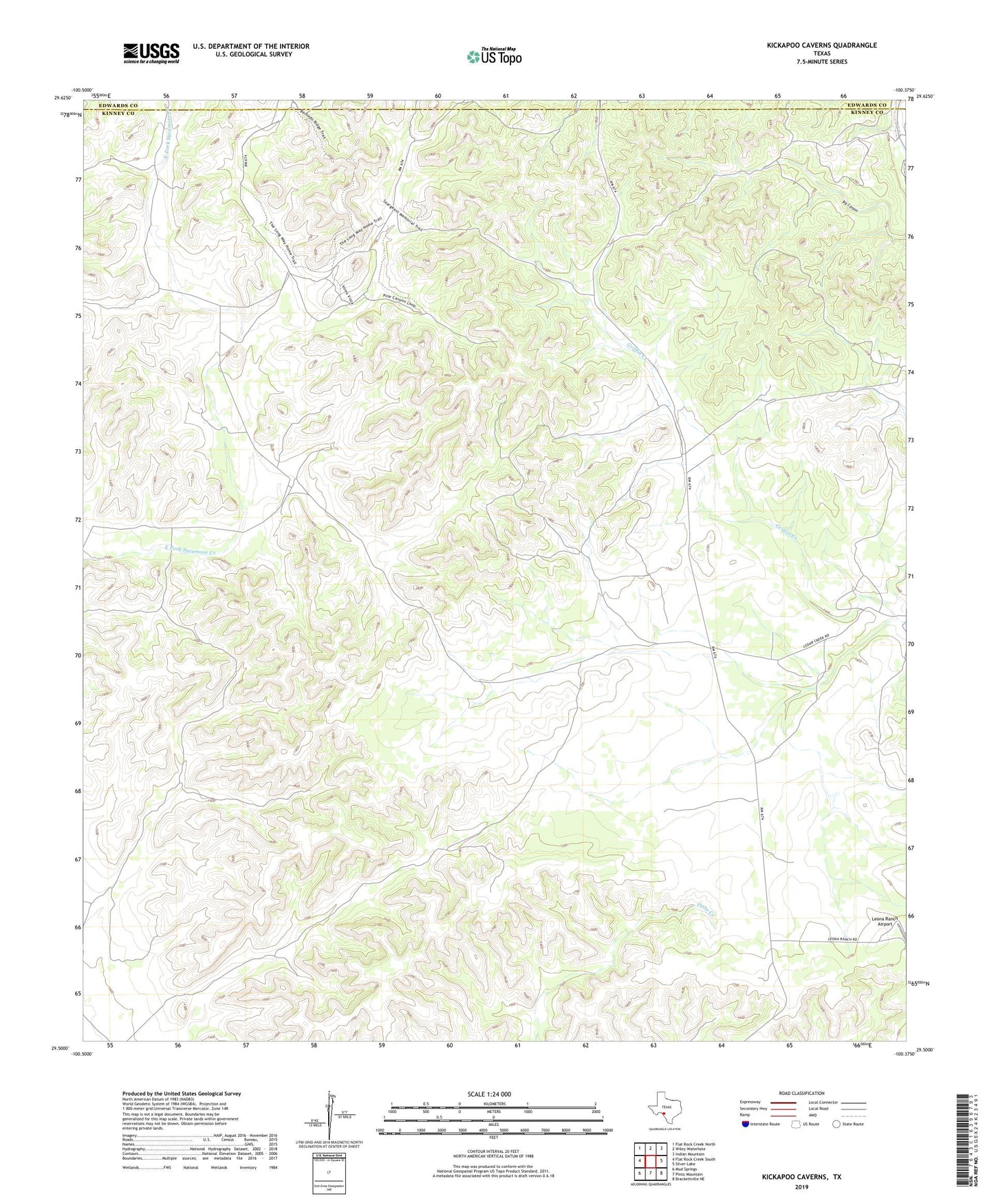 Kickapoo Caverns Texas US Topo Map Image