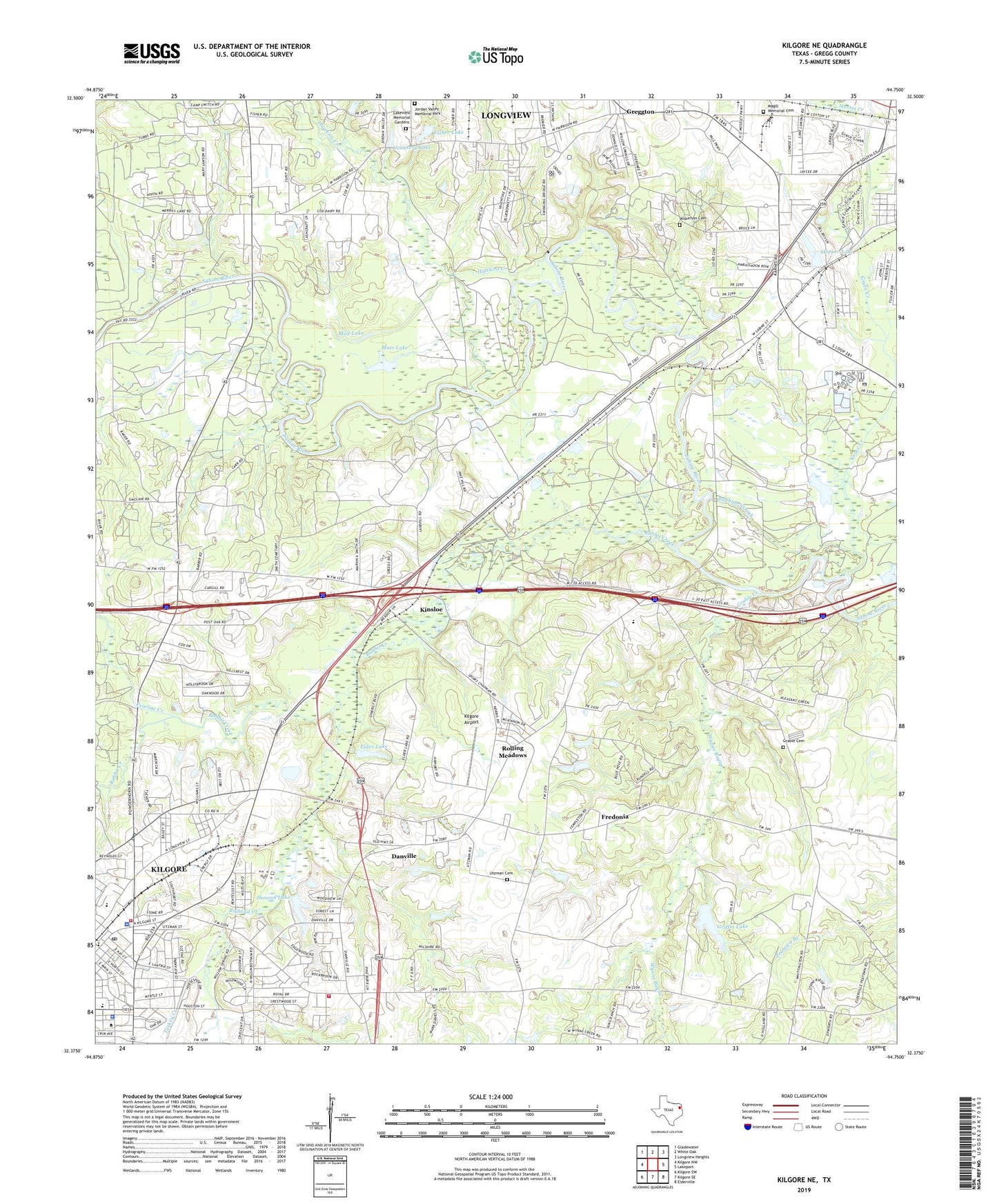 Kilgore NE Texas US Topo Map Image