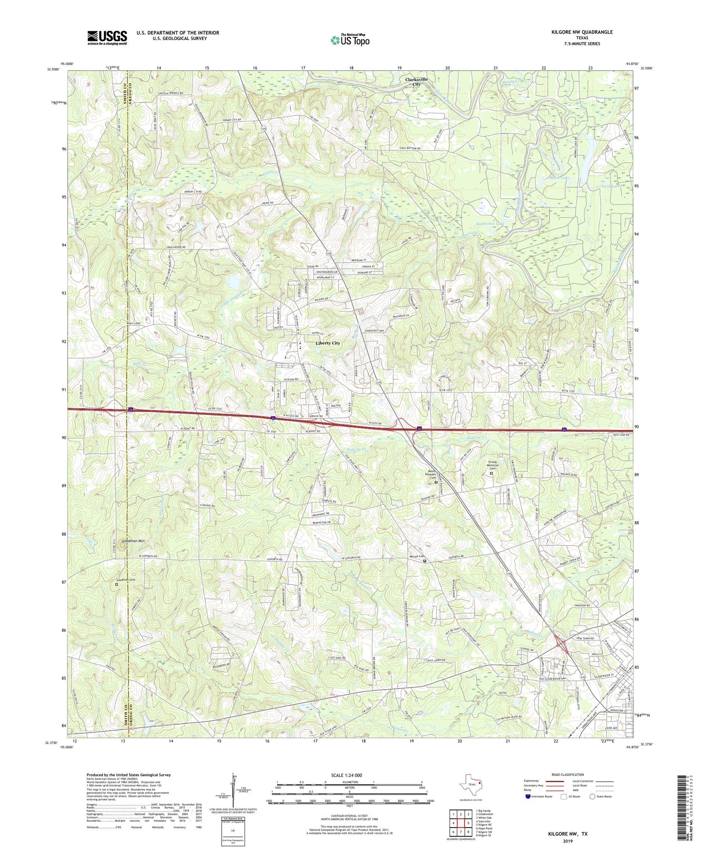 Kilgore NW Texas US Topo Map Image