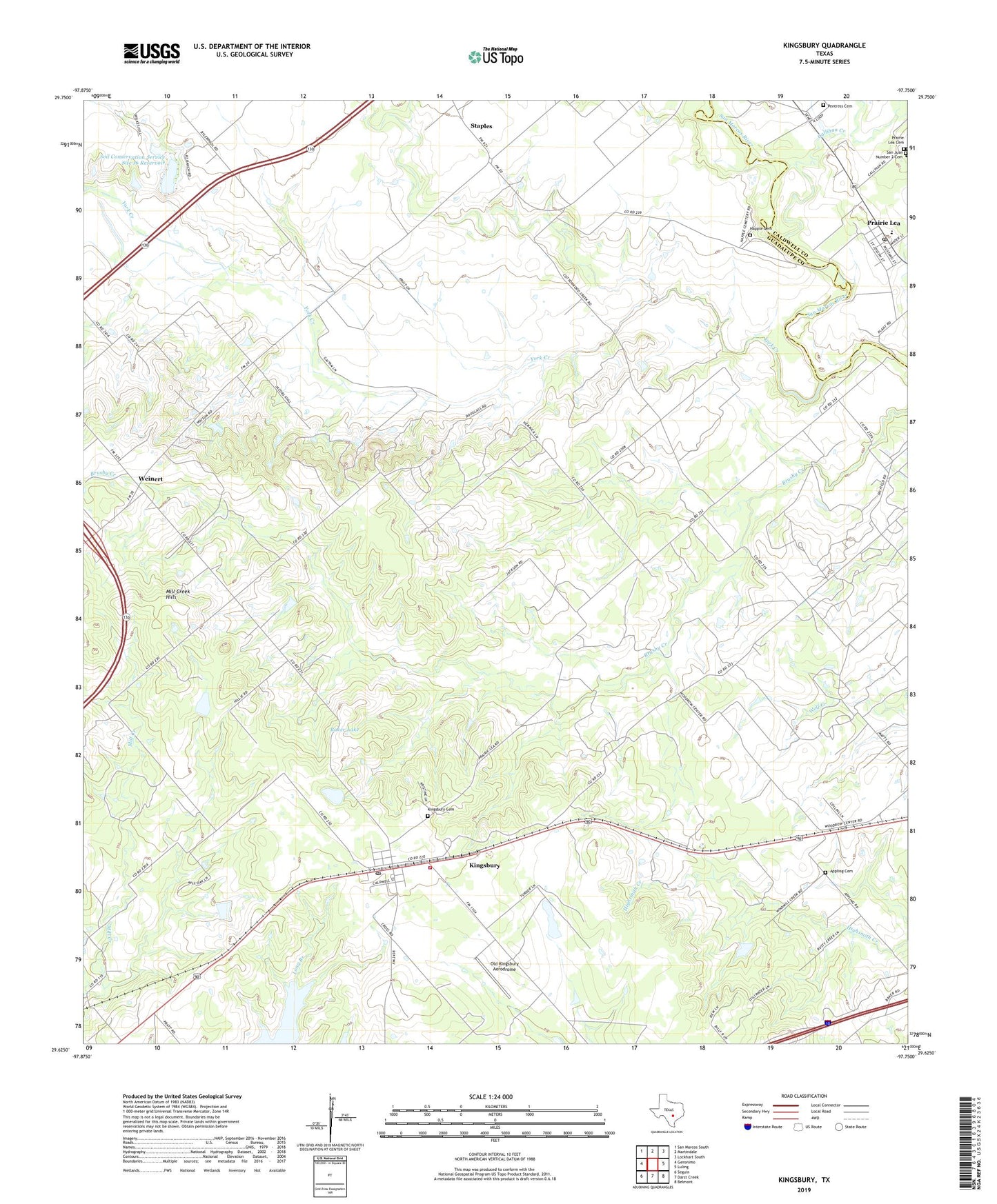 Kingsbury Texas US Topo Map Image
