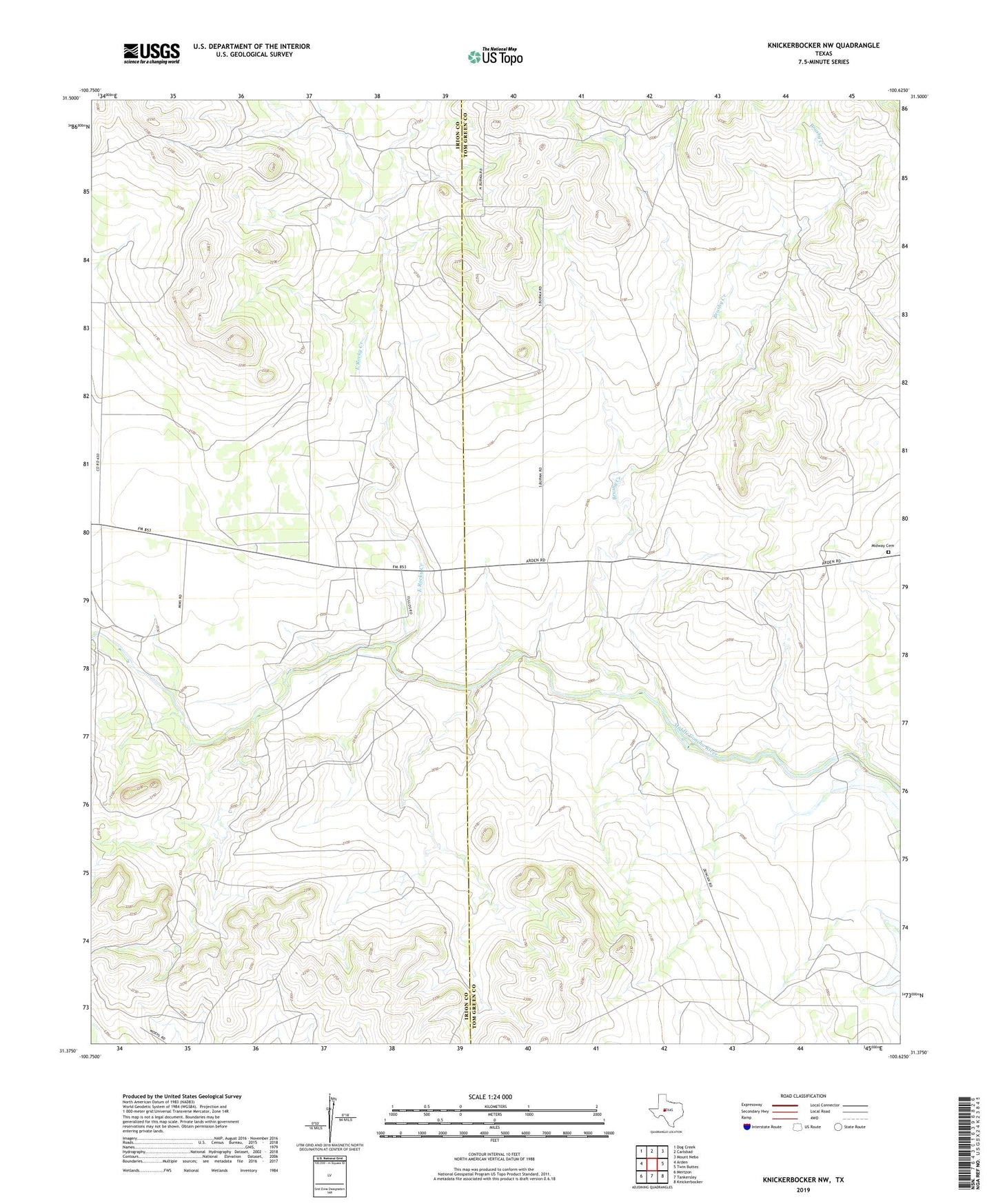Knickerbocker NW Texas US Topo Map Image