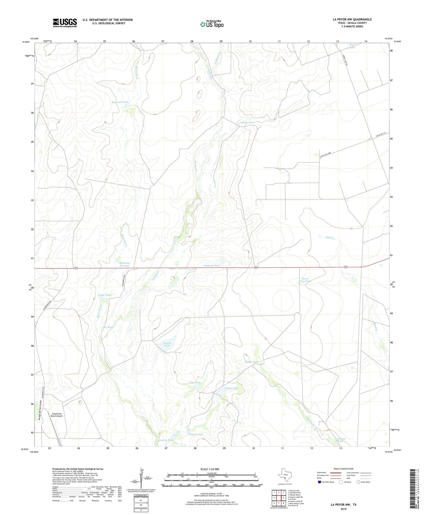 La Pryor NW Texas US Topo Map Image