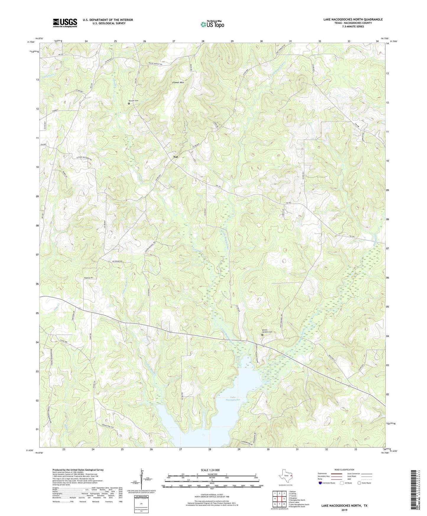 Lake Nacogdoches North Texas US Topo Map Image