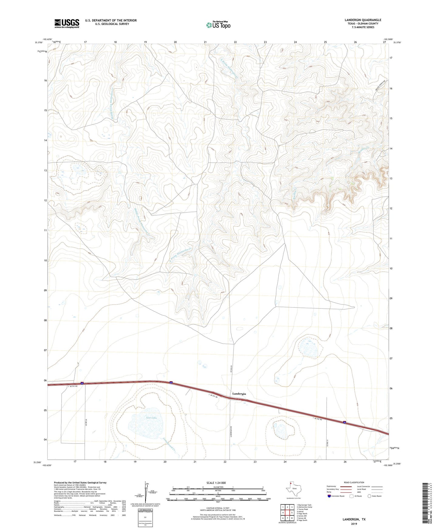 Landergin Texas US Topo Map Image