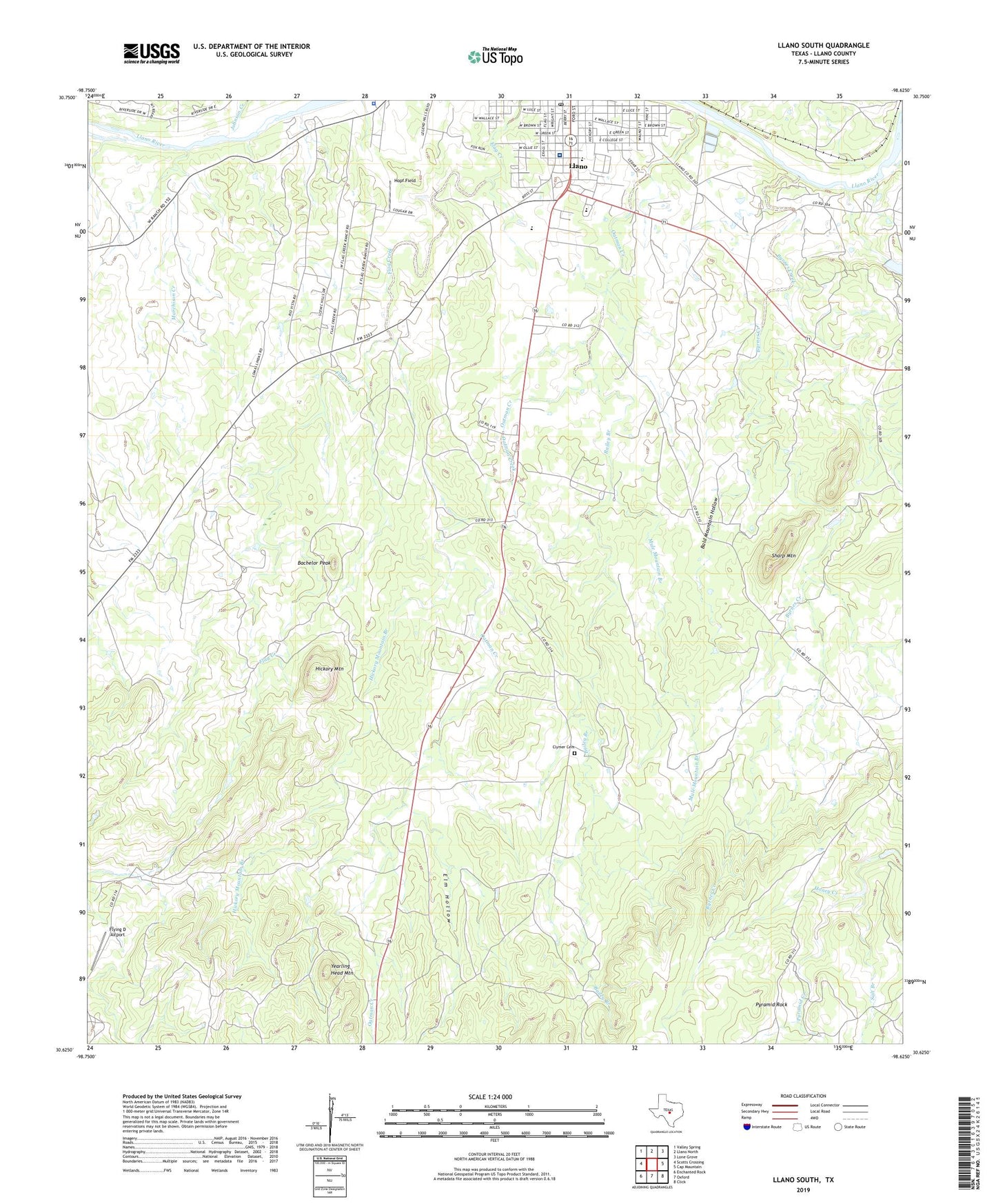 Llano South Texas US Topo Map Image