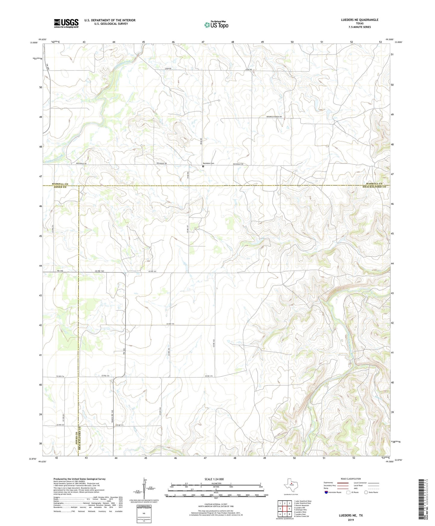 Lueders NE Texas US Topo Map Image