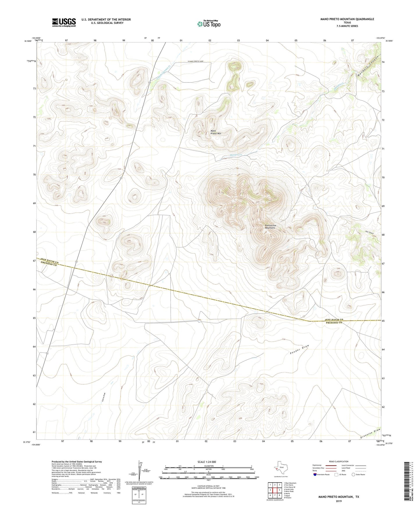 Mano Prieto Mountain Texas US Topo Map Image