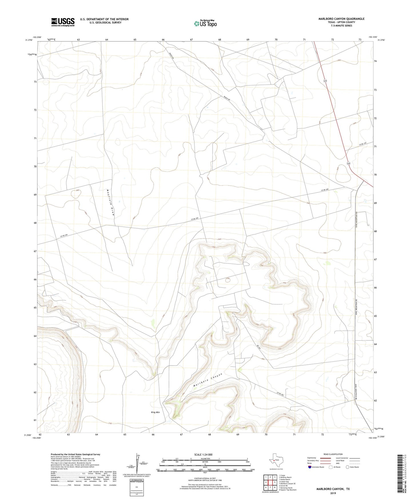Marlboro Canyon Texas US Topo Map Image