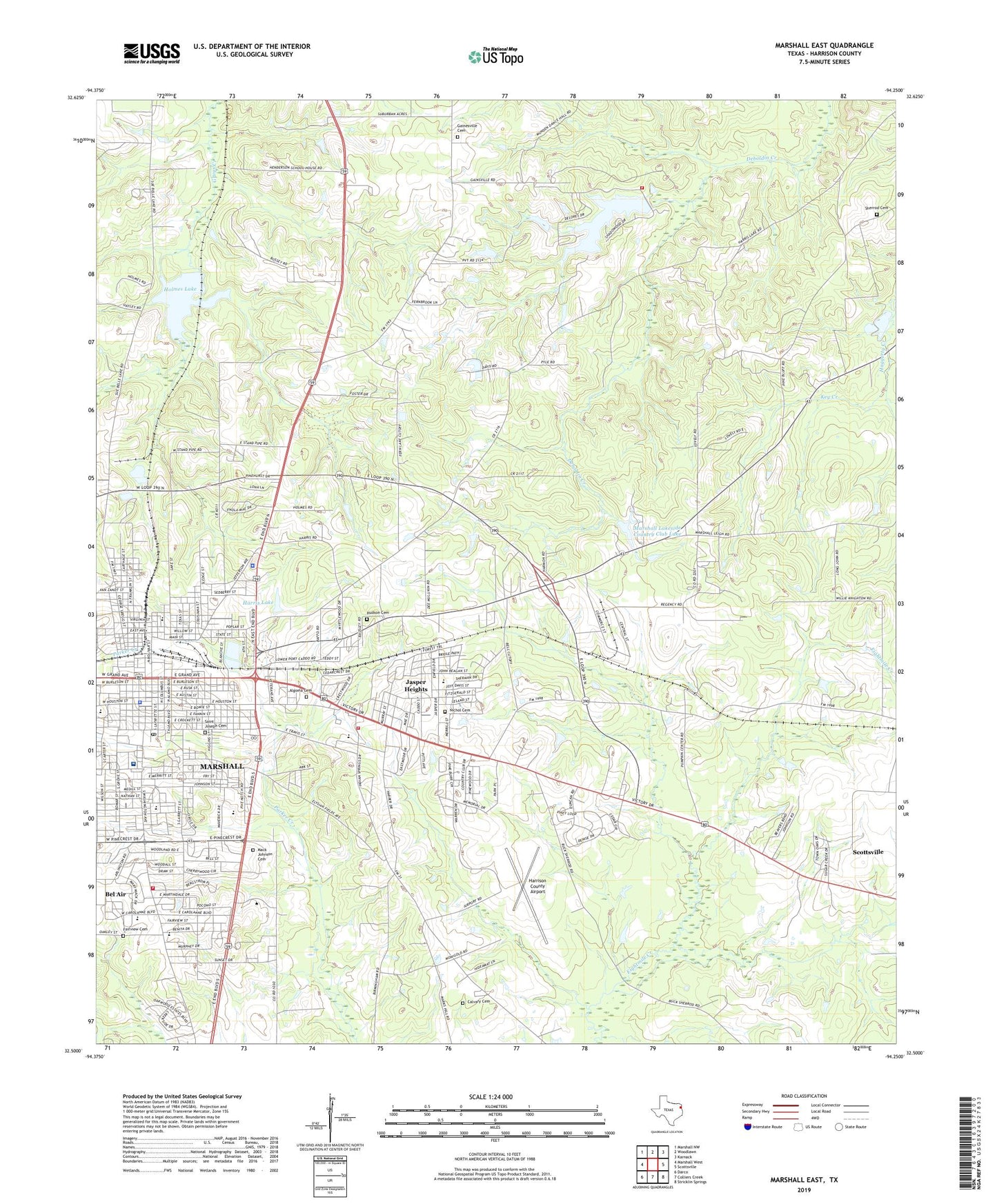 Marshall East Texas US Topo Map Image